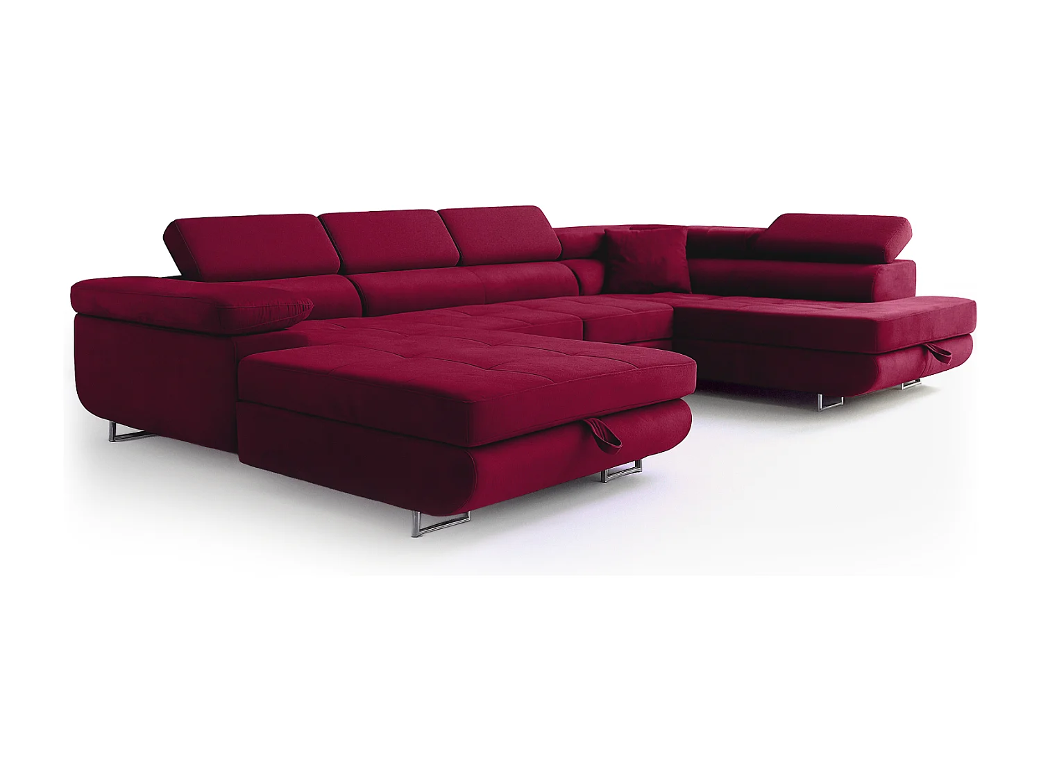 Wohnlandschaft Aller U Monolith XXL-Ecksofa mit Schlaffunktion und zwei Bettkästen in Rot, rechte Seite