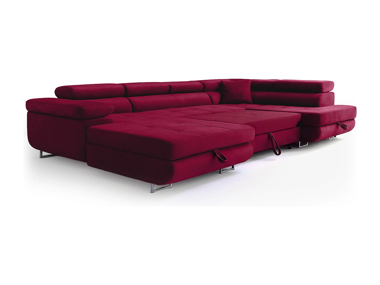 Wohnlandschaft Aller U Monolith XXL-Ecksofa mit Schlaffunktion und zwei Bettkästen in Rot, rechte Seite