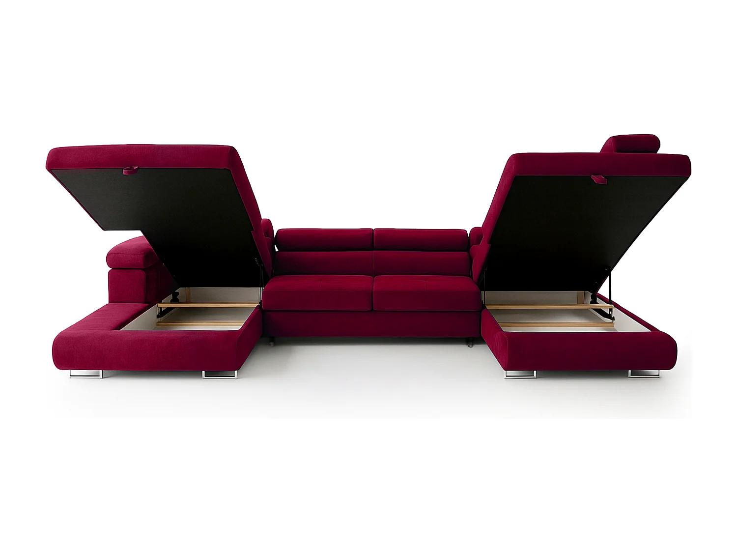 Wohnlandschaft Aller U Monolith XXL-Ecksofa mit Schlaffunktion und zwei Bettkästen in Rot, rechte Seite