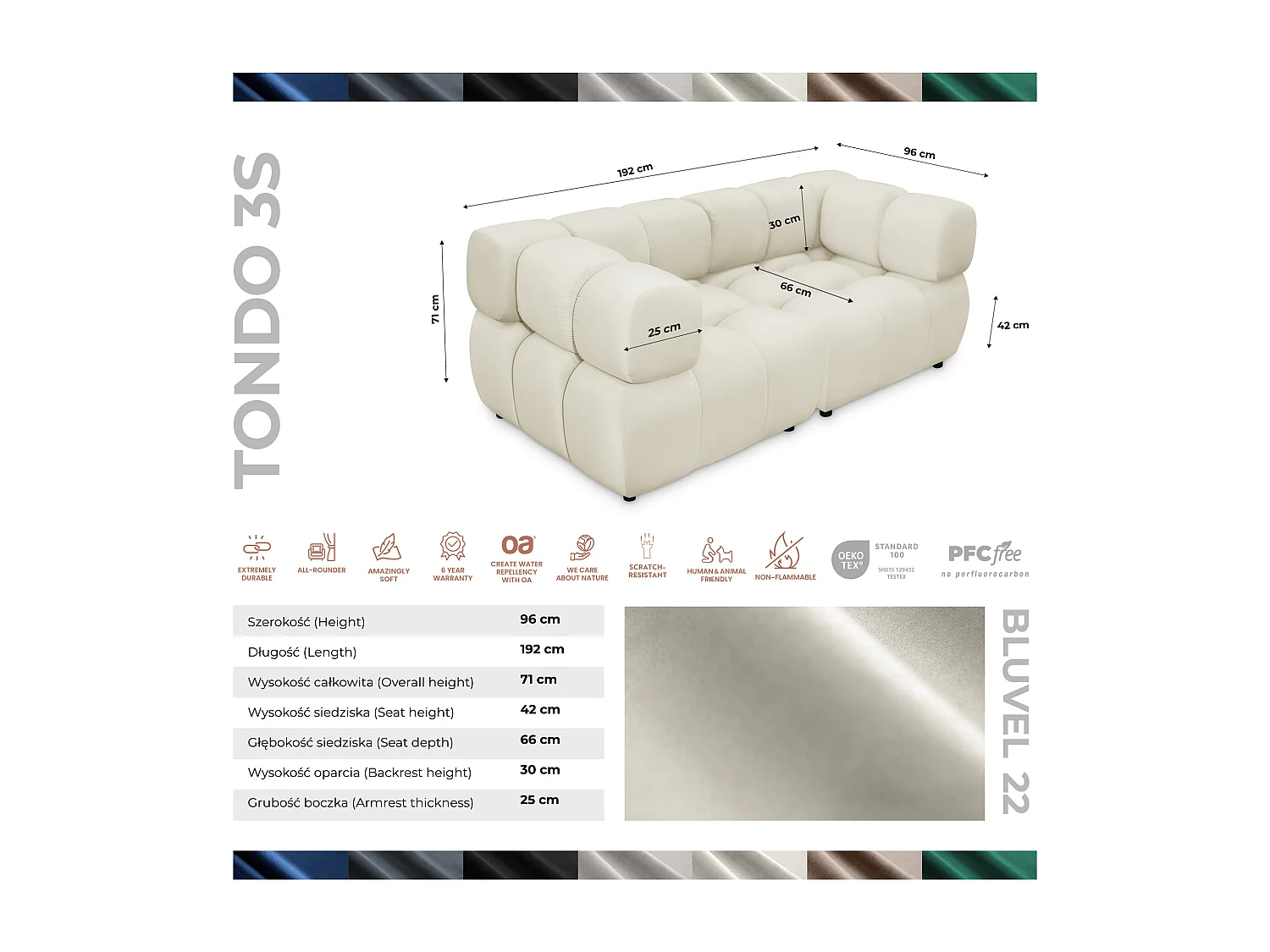 Sofa Tondo 3 s-Bluvel 22 beige