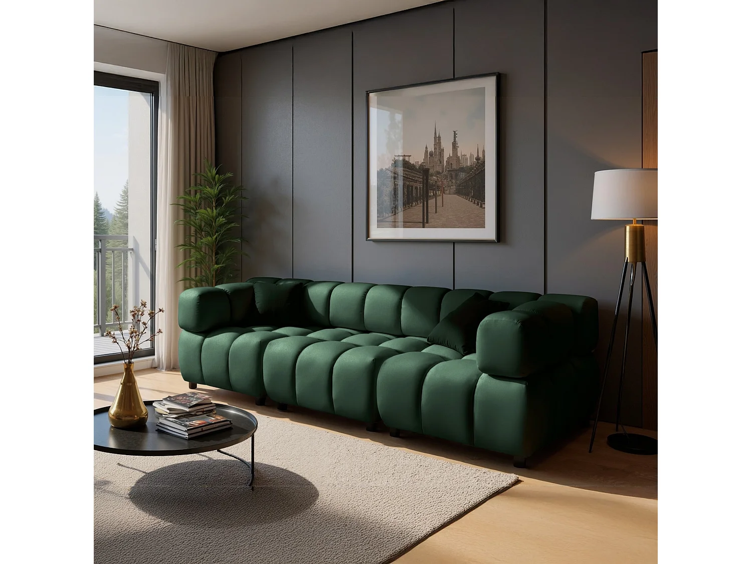 Tondo 4S Design Sofa Modulares Bubble Couch 4-Sitzer Samt Bluvel 78 Grün