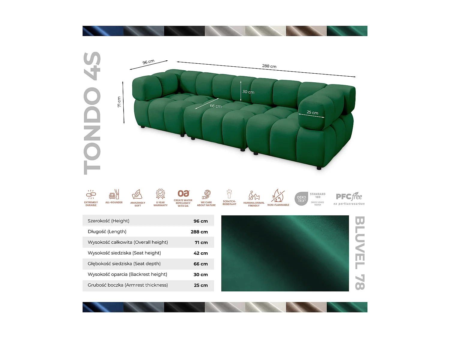 Tondo 4S Design Sofa Modulares Bubble Couch 4-Sitzer Samt Bluvel 78 Grün