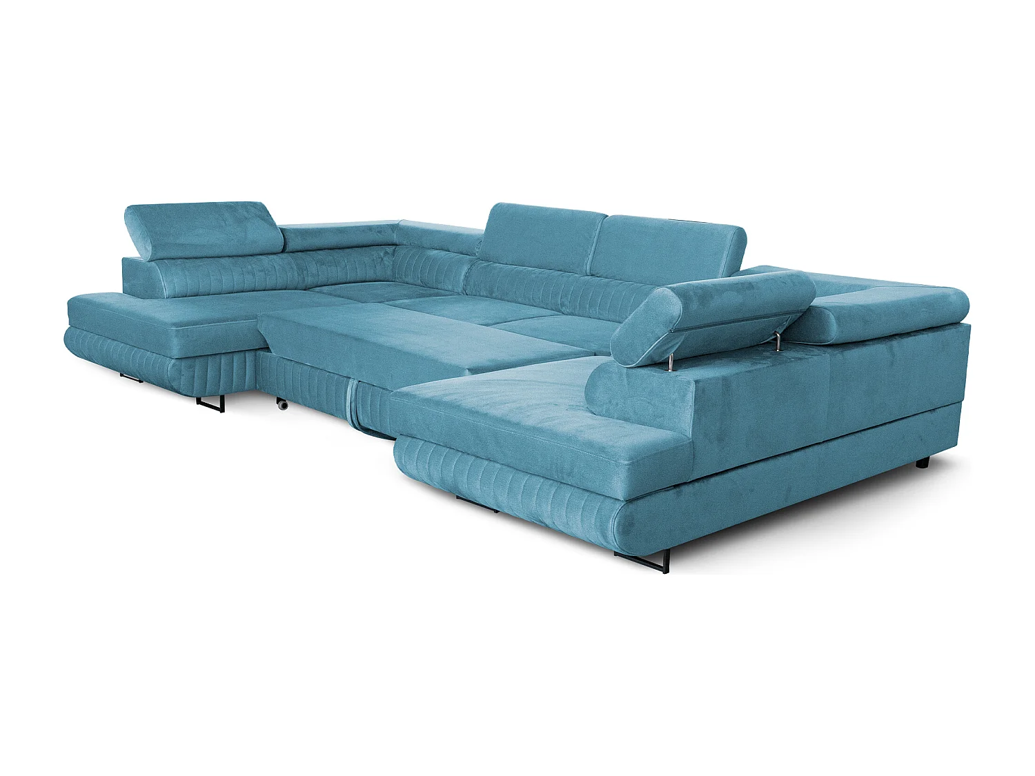 Große U-Form Schlafsofa mit Bettkasten & Agmamito Element Bezug, Türkis Magnum U Sofiland