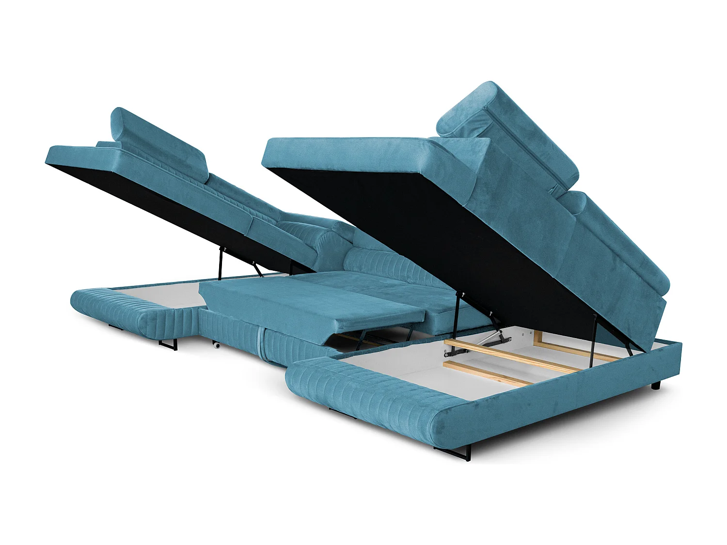 Große U-Form Schlafsofa mit Bettkasten & Agmamito Element Bezug, Türkis Magnum U Sofiland