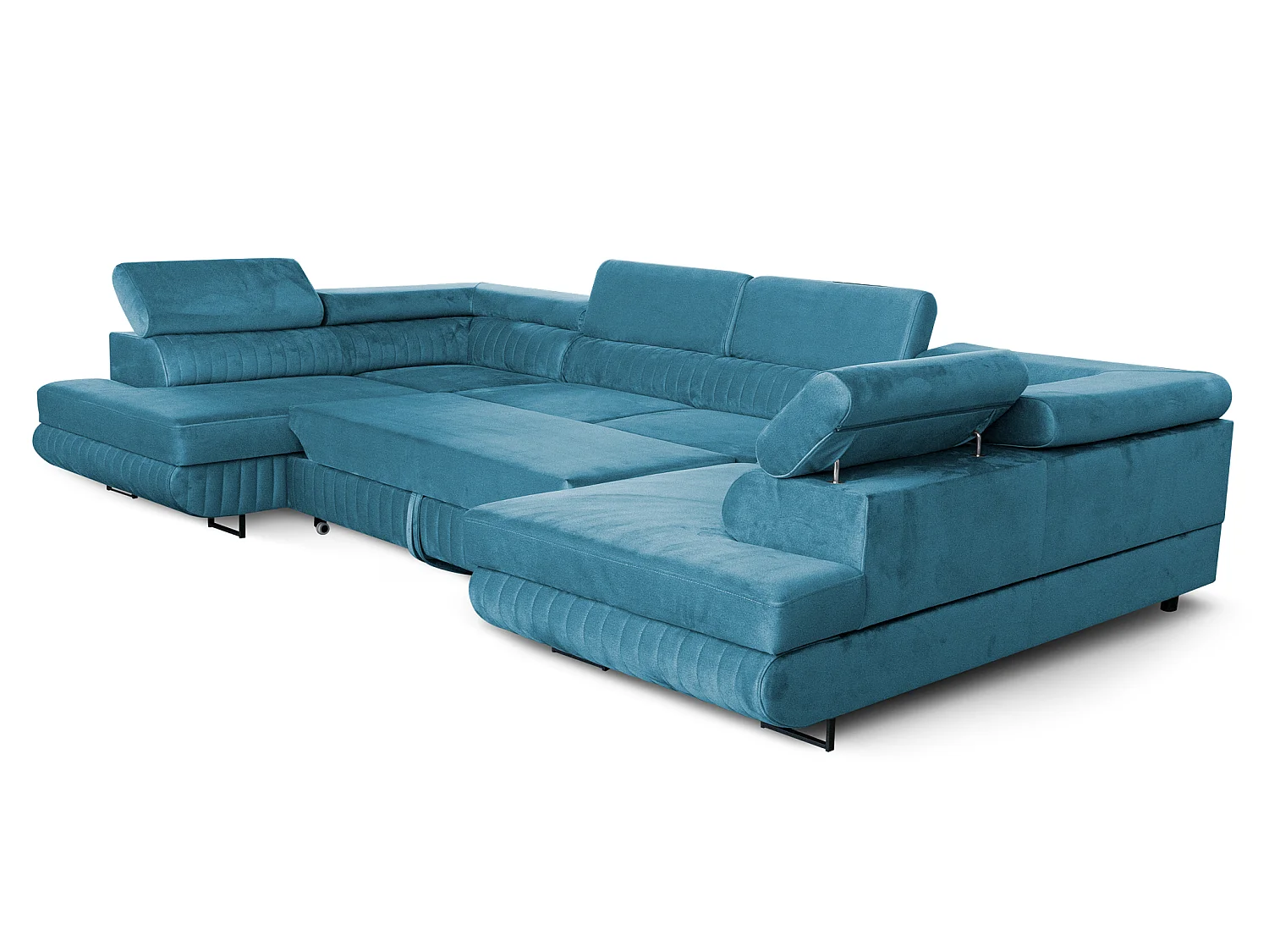 Canapé d'angle en U convertible 6 places velours turquoise MAGNUM U