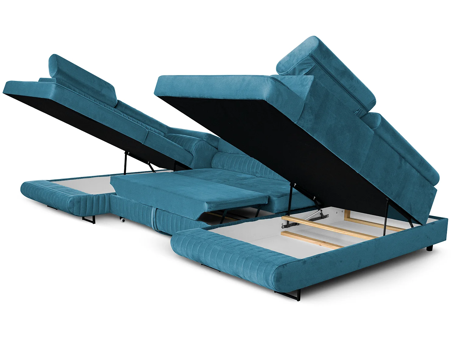 Canapé d'angle en U convertible 6 places velours turquoise MAGNUM U