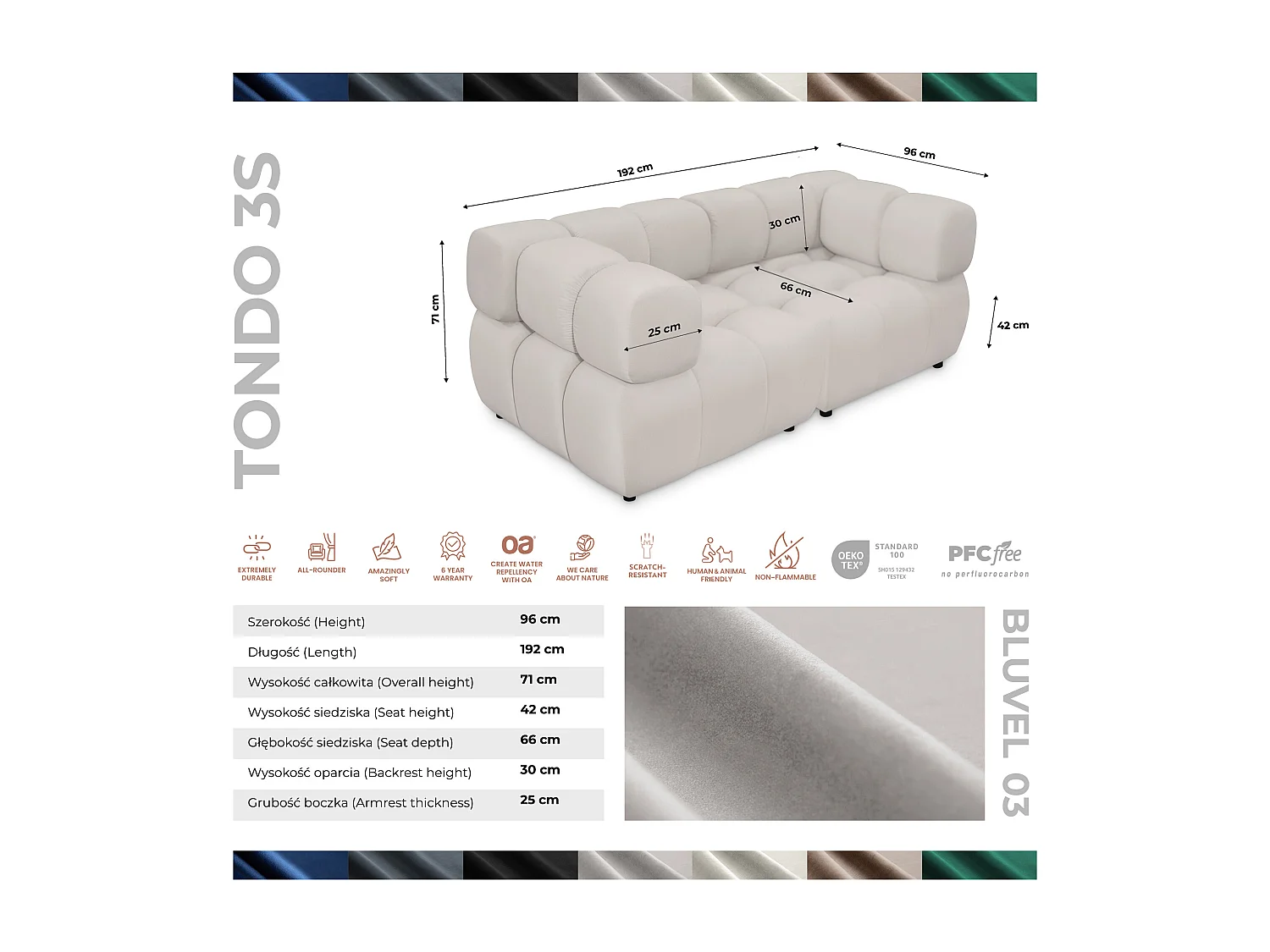 Sofa Tondo 3 s-Bluvel 03 Hellgrau