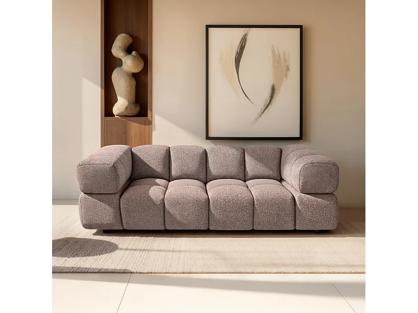 Design-Sofa 3-Sitzer TONDO PUENTE 68 – Strukturstoff in Bouclé-Optik – Wellenförmiges Design – Puderrosa