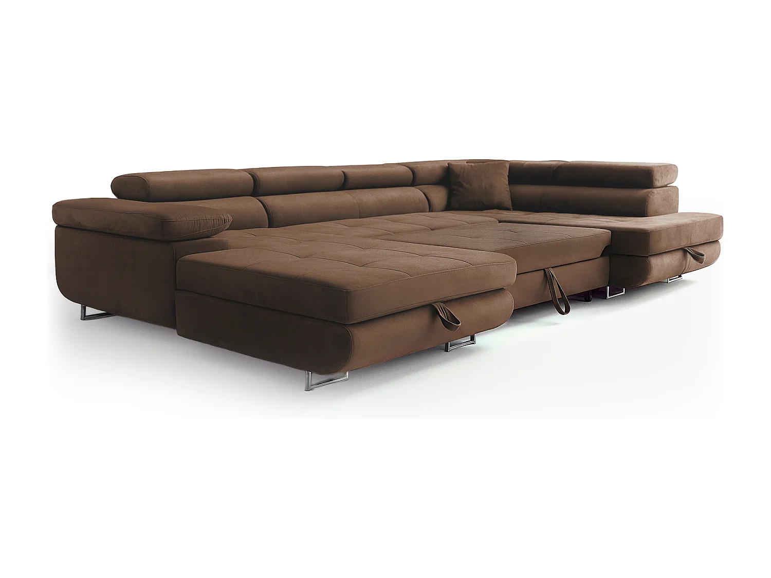 Wohnlandschaft Aller Monolith U XXL-Ecksofa mit Schlaffunktion und zwei Bettkästen in Bronze, rechte Seite