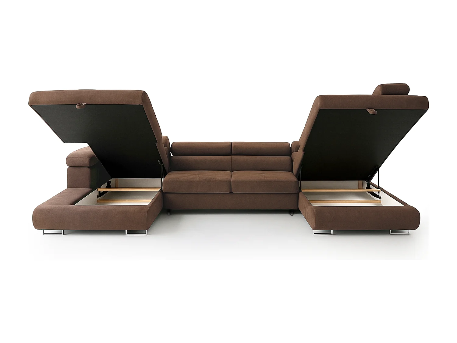 Wohnlandschaft Aller Monolith U XXL-Ecksofa mit Schlaffunktion und zwei Bettkästen in Bronze, rechte Seite