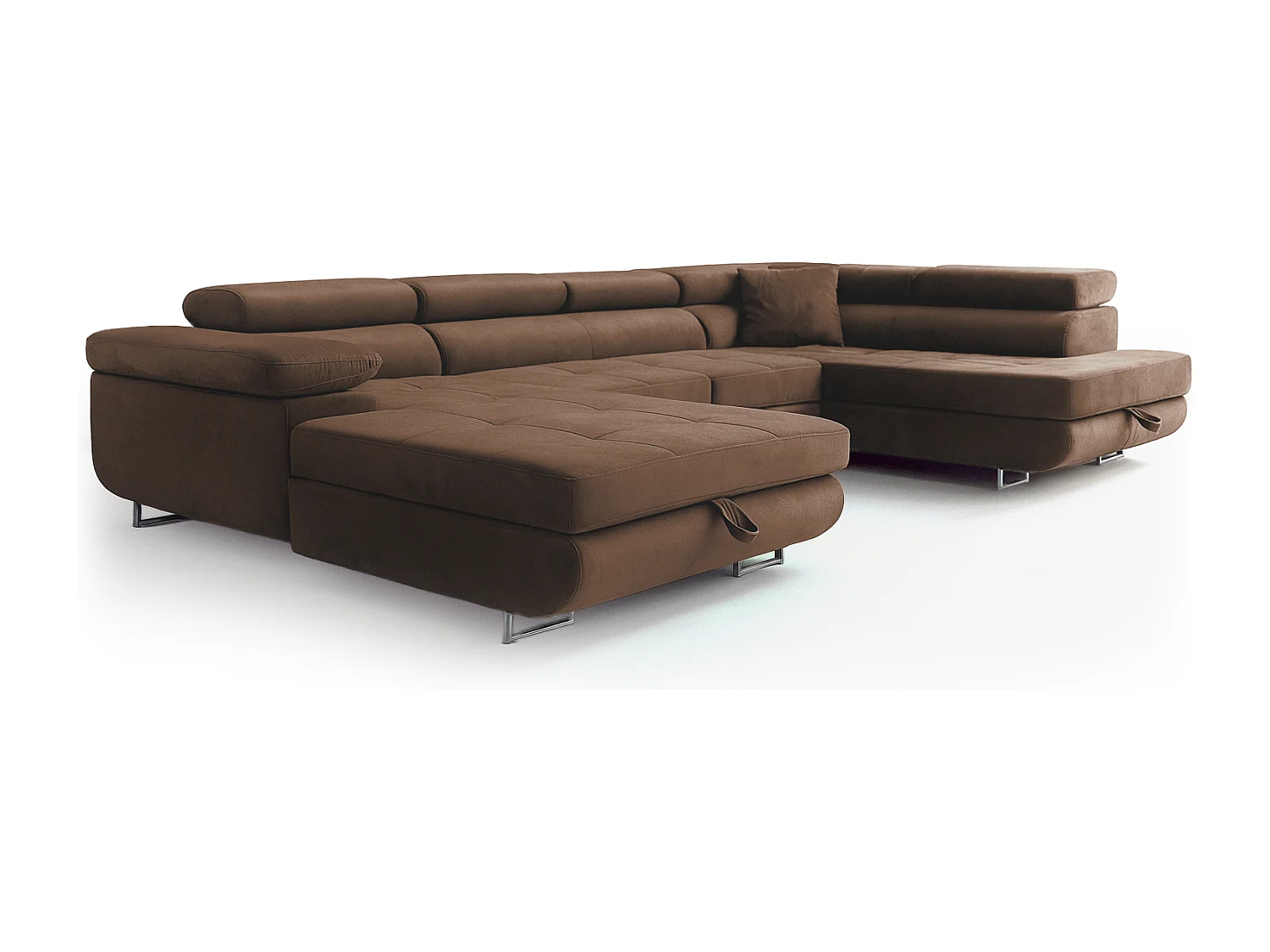 Wohnlandschaft Aller Monolith U XXL-Ecksofa mit Schlaffunktion und zwei Bettkästen in Bronze, rechte Seite