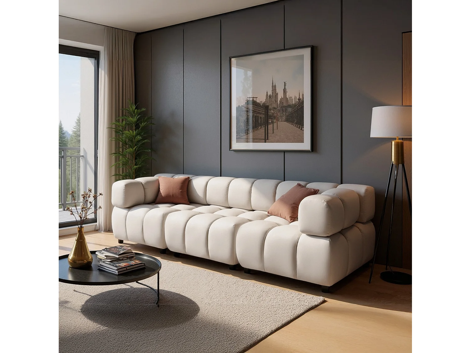 Tondo 4S Design Sofa Modulares Bubble Couch 4-Sitzer Samt Bluvel 22 Beige