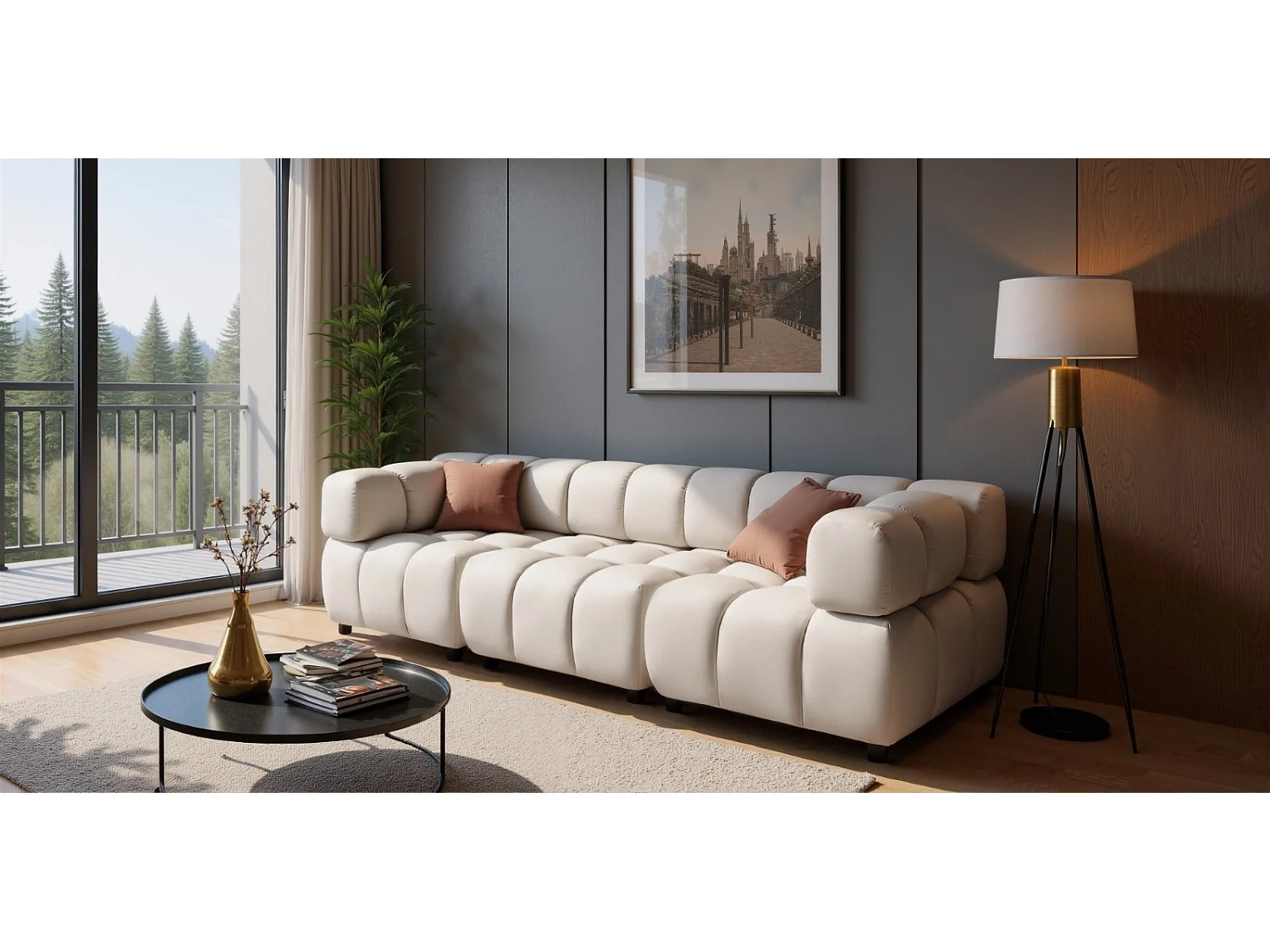 Tondo 4S Design Sofa Modulares Bubble Couch 4-Sitzer Samt Bluvel 22 Beige
