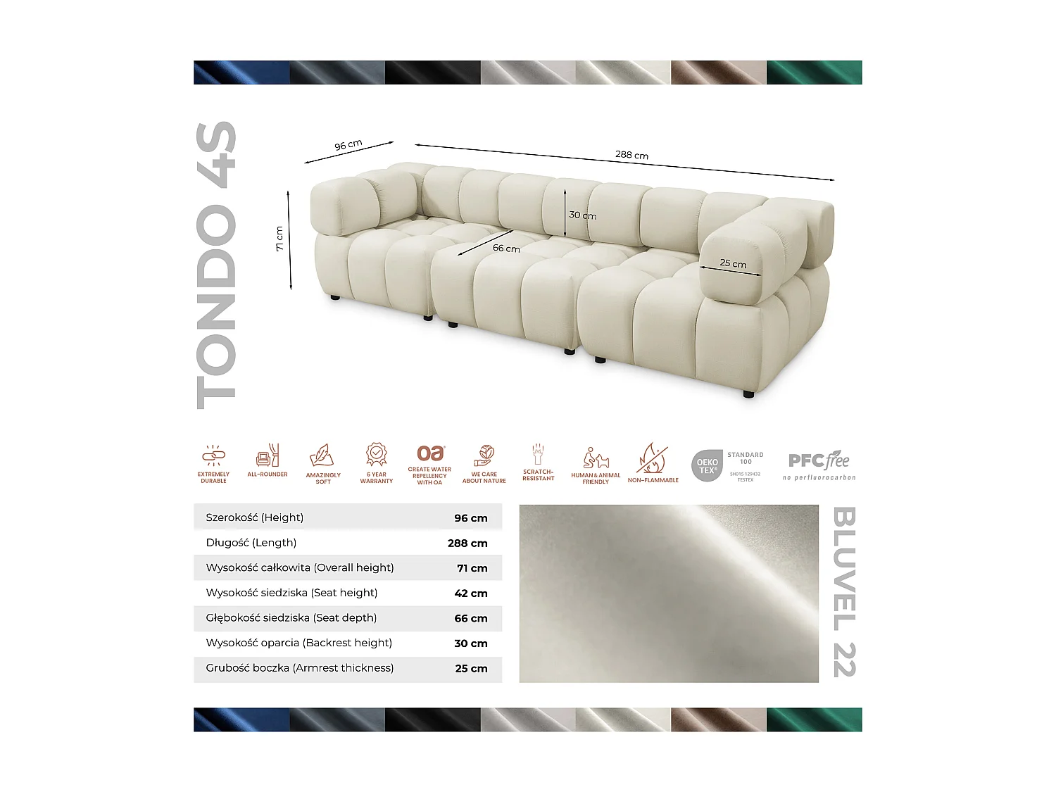 Tondo 4S Design Sofa Modulares Bubble Couch 4-Sitzer Samt Bluvel 22 Beige