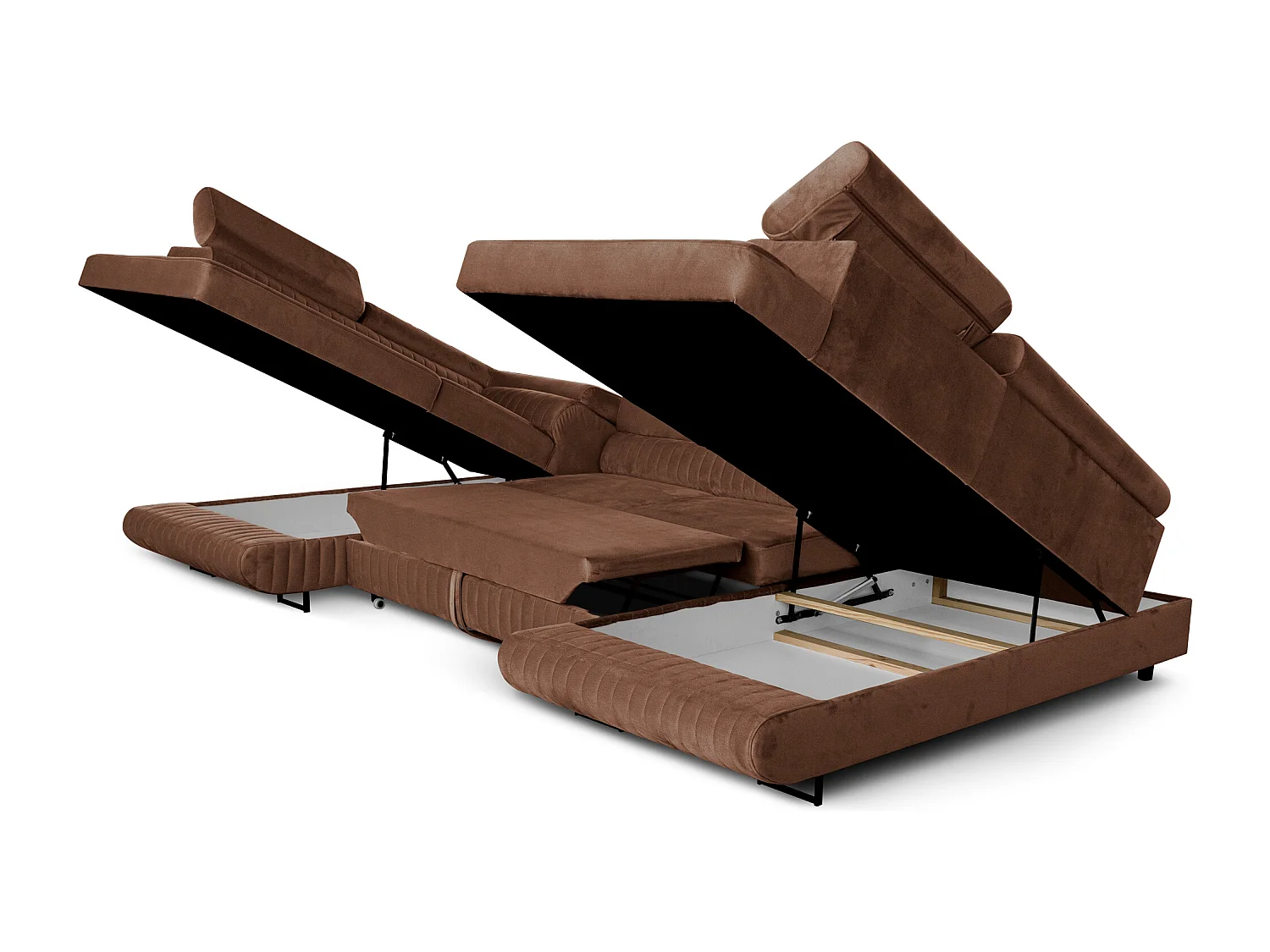 U-Form Schlafsofa Magnum Braun 345x202 cm – Flexibles Design ohne feste Seite