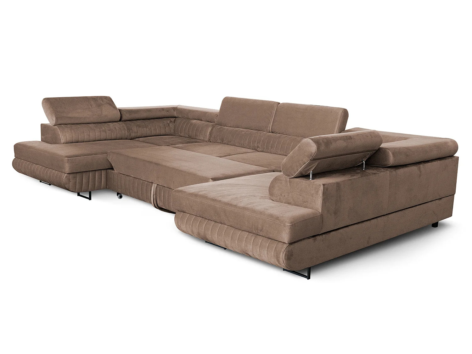 Canapé d'angle en U convertible 6 places velours marron MAGNUM U