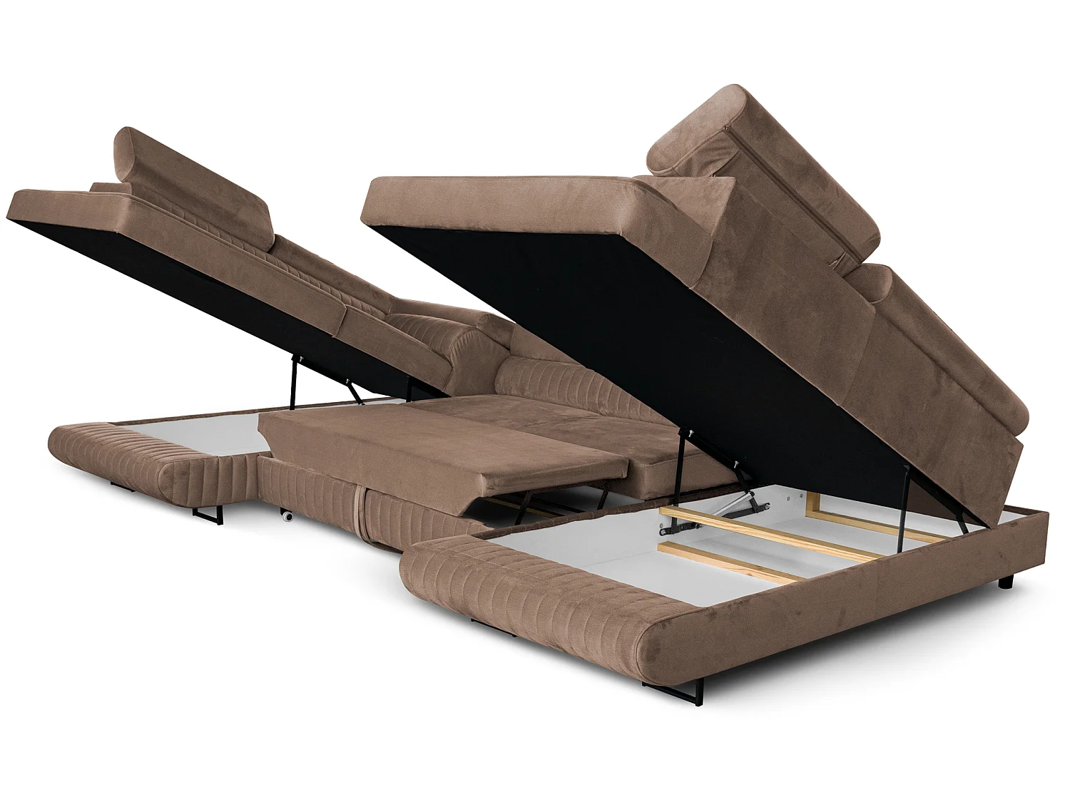 Canapé d'angle en U convertible 6 places velours marron MAGNUM U