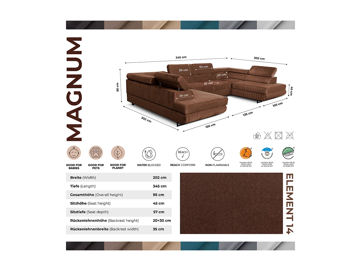 U-Form Schlafsofa Magnum Braun 345x202 cm – Flexibles Design ohne feste Seite