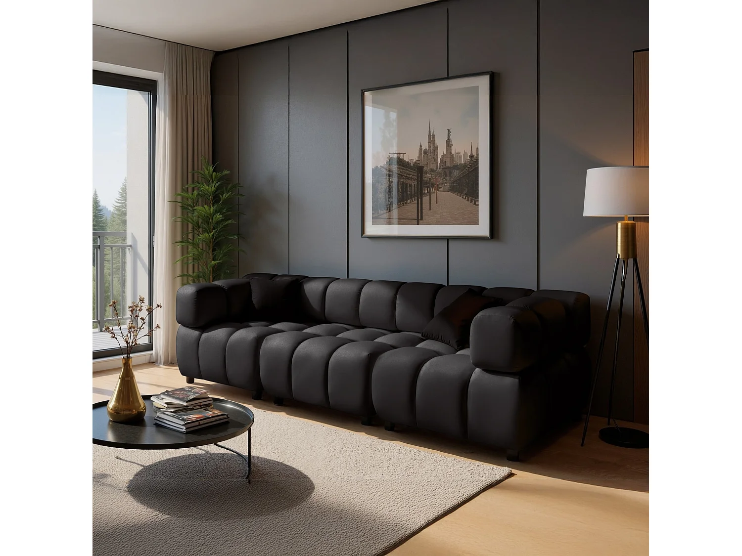 Tondo 4S Design Sofa Modulares Bubble Couch 4-Sitzer Samt Bluvel 19 Schwarz