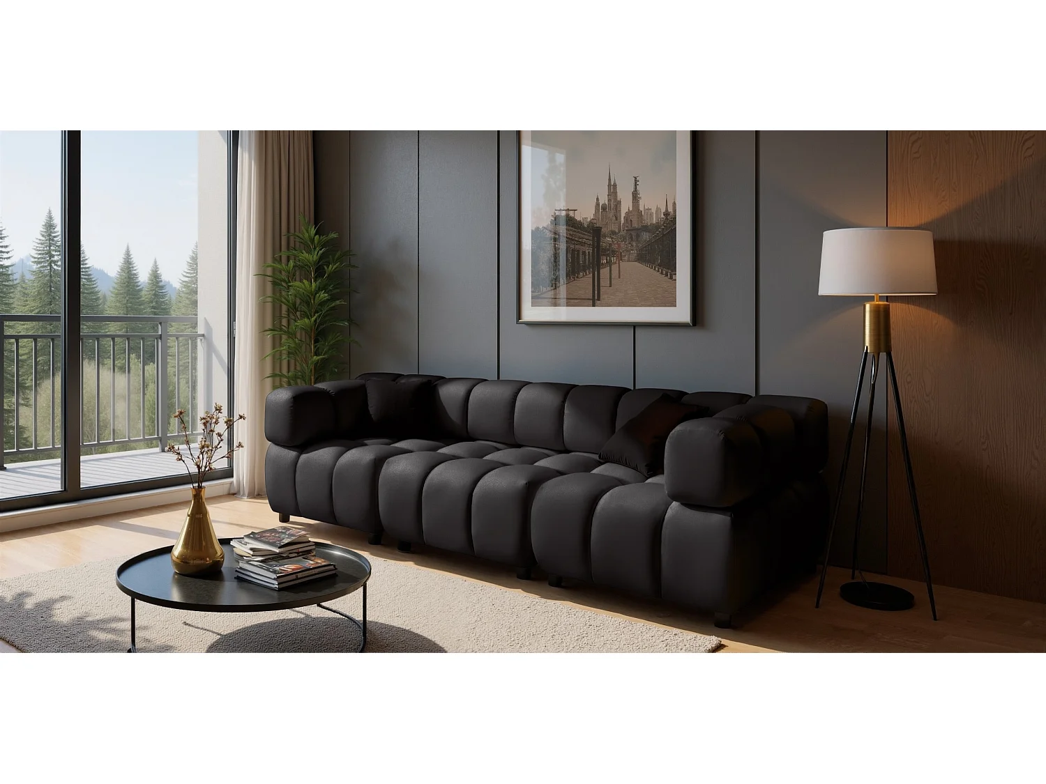 Tondo 4S Design Sofa Modulares Bubble Couch 4-Sitzer Samt Bluvel 19 Schwarz