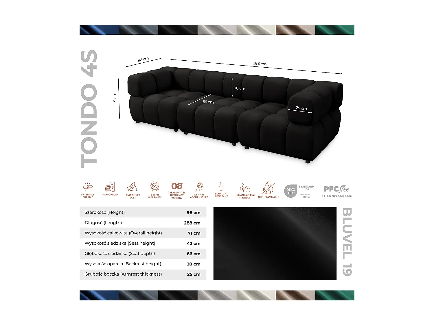 Tondo 4S Design Sofa Modulares Bubble Couch 4-Sitzer Samt Bluvel 19 Schwarz