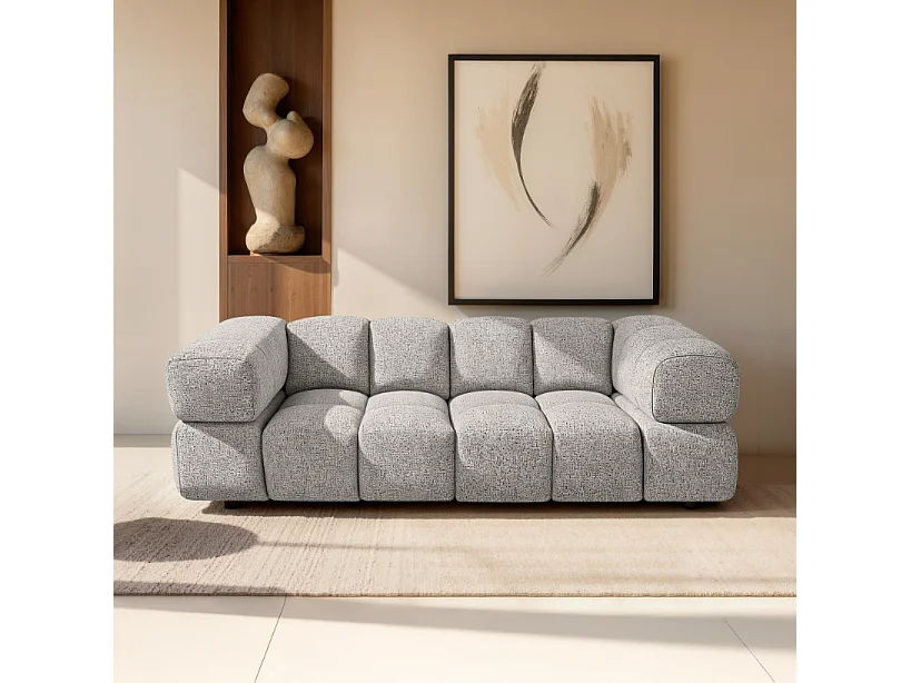 Design-Sofa 3-Sitzer TONDO PUENTE 06 – Strukturstoff in Bouclé-Optik – Wellenförmiges Design –  Beige