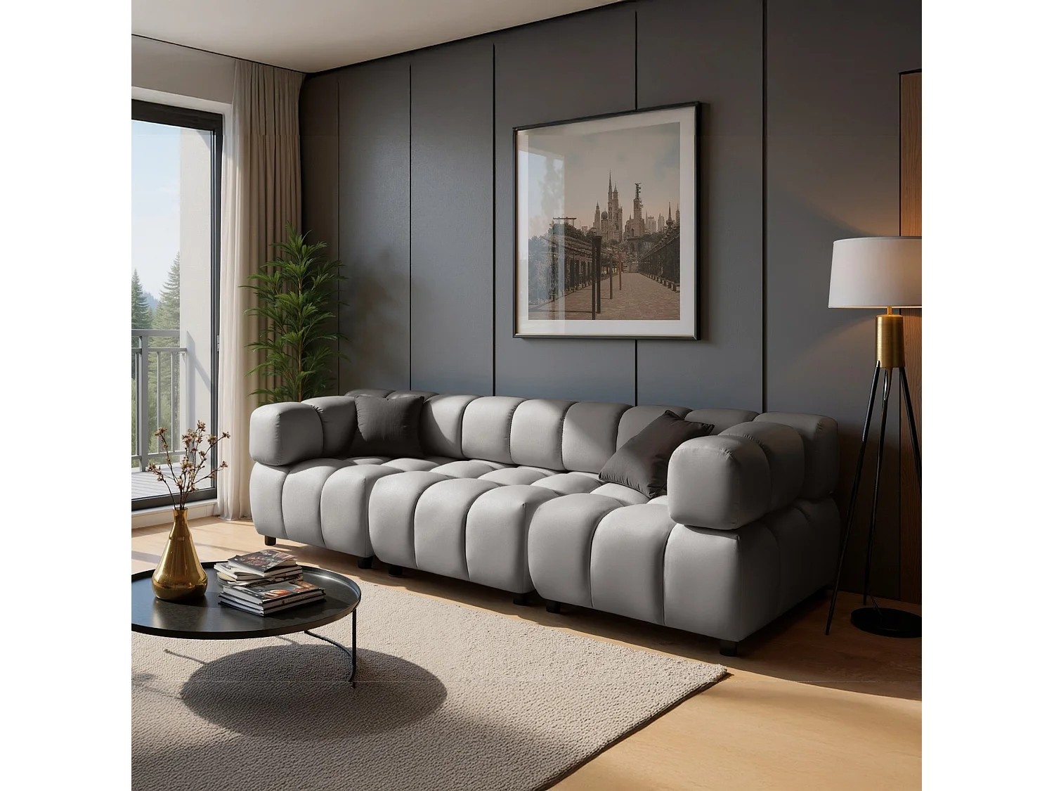 Tondo 4S Design Sofa Modulares Bubble Couch 4-Sitzer Samt Bluvel 03 Hellgrau