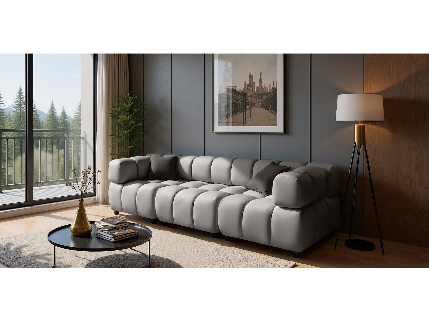 Tondo 4S Design Sofa Modulares Bubble Couch 4-Sitzer Samt Bluvel 03 Hellgrau