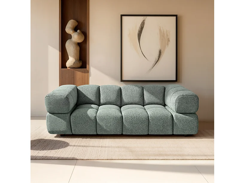 Design-Sofa 3-Sitzer TONDO PUENTE 33 – Strukturstoff in Bouclé-Optik – Wellenförmiges Design – Minze