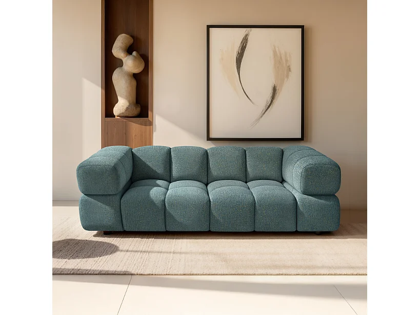 Design-Sofa 3-Sitzer TONDO PUENTE 37– Strukturstoff in Bouclé-Optik – Wellenförmiges Design –  Grün