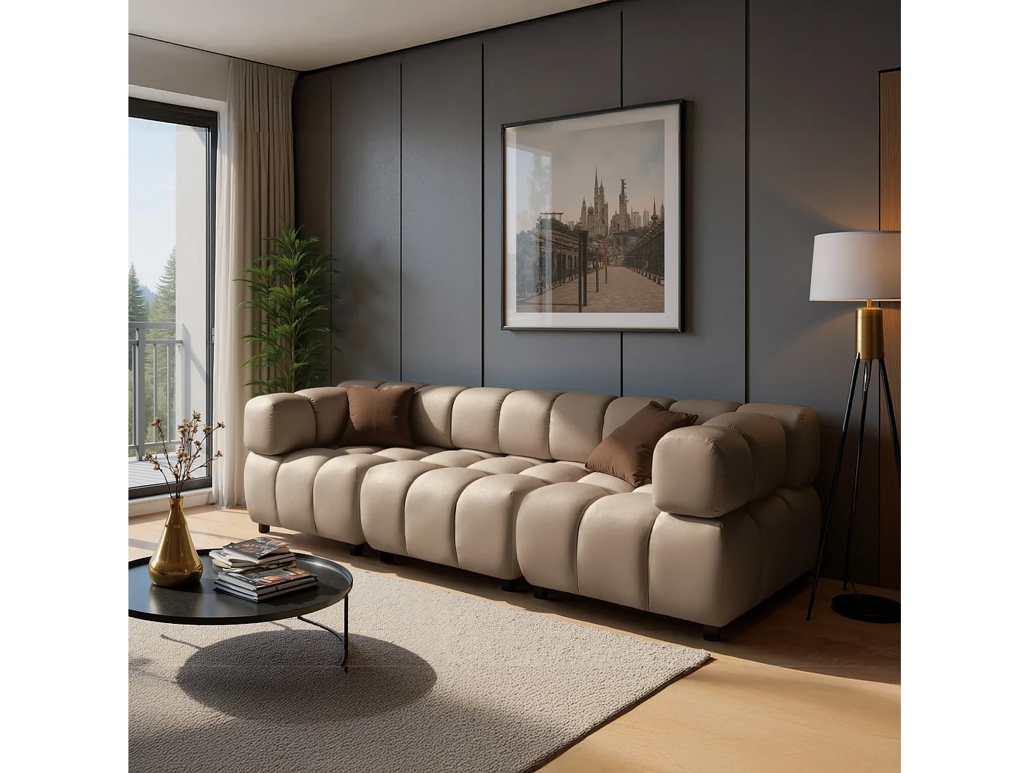Tondo 4S Design Sofa Modulares Bubble Couch 4-Sitzer Samt Bluvel 28 Dunkelbeige