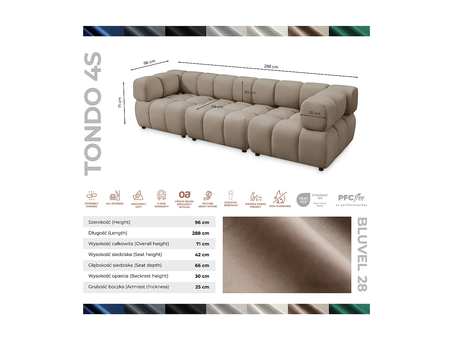 Tondo 4S Design Sofa Modulares Bubble Couch 4-Sitzer Samt Bluvel 28 Dunkelbeige