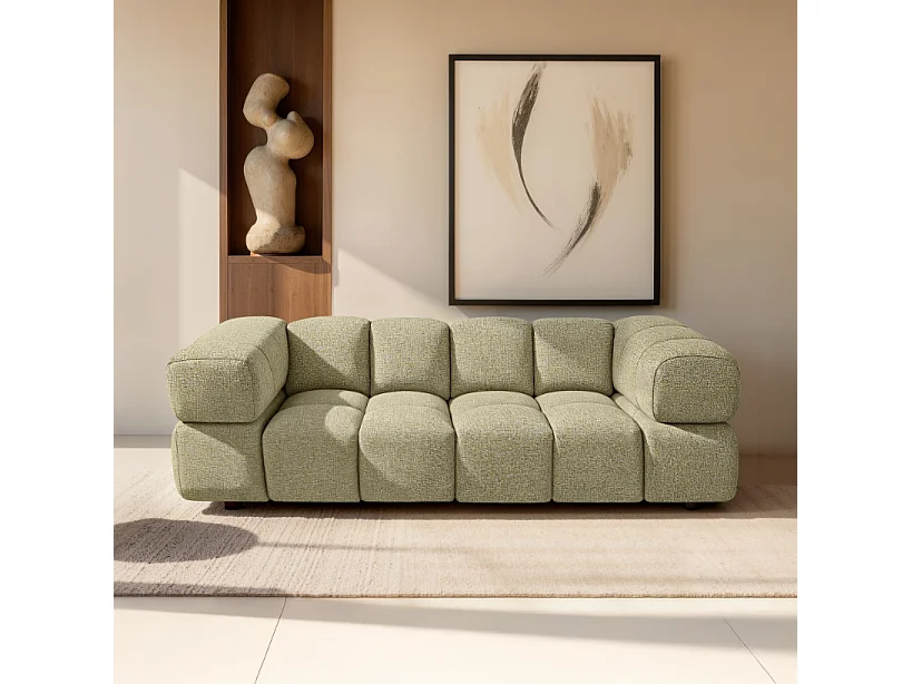Design-Sofa 3-Sitzer TONDO PUENTE 41 – Strukturstoff in Bouclé-Optik – Wellenförmiges Design – Gelb