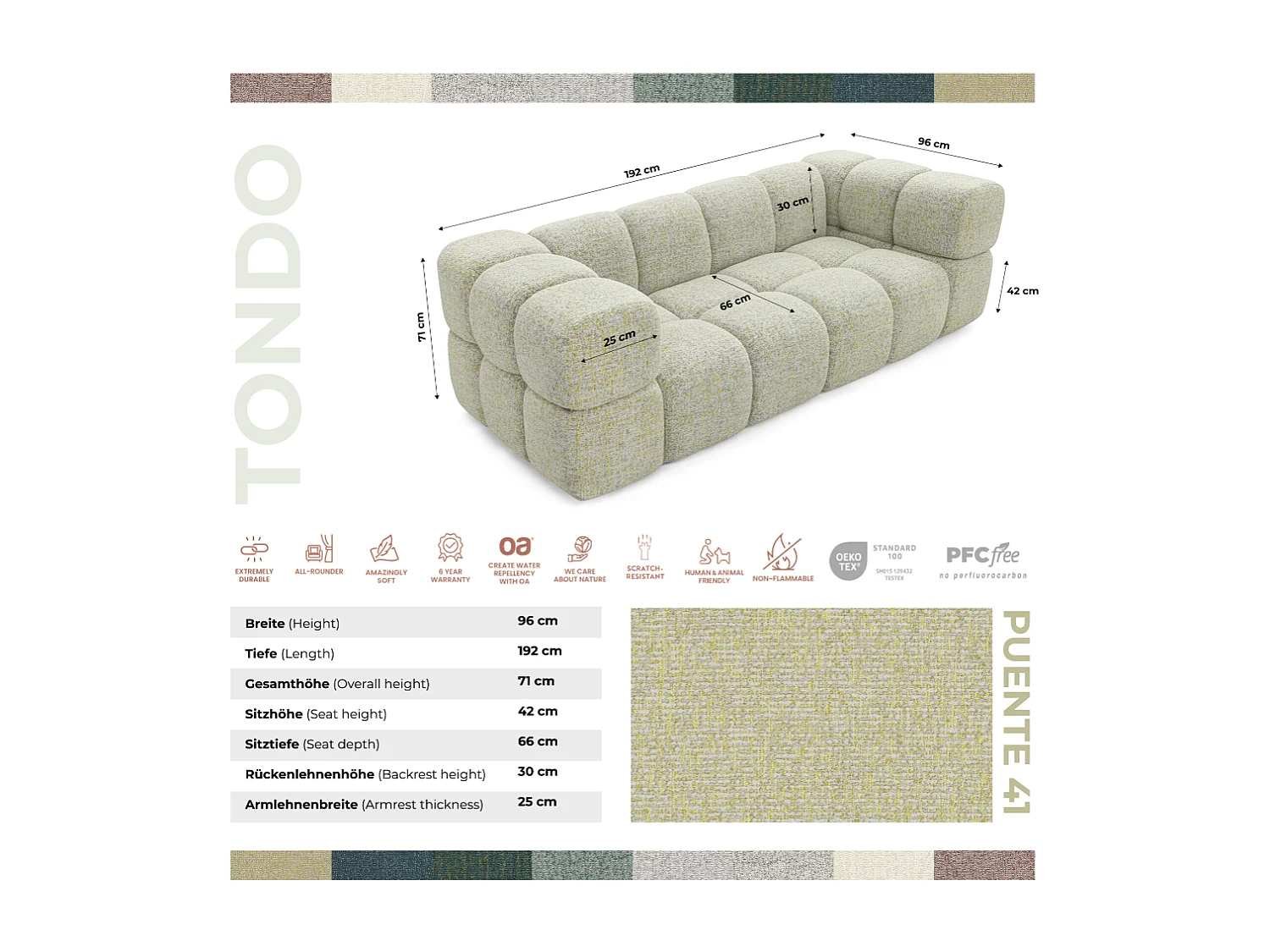 Design-Sofa 3-Sitzer TONDO PUENTE 41 – Strukturstoff in Bouclé-Optik – Wellenförmiges Design – Gelb