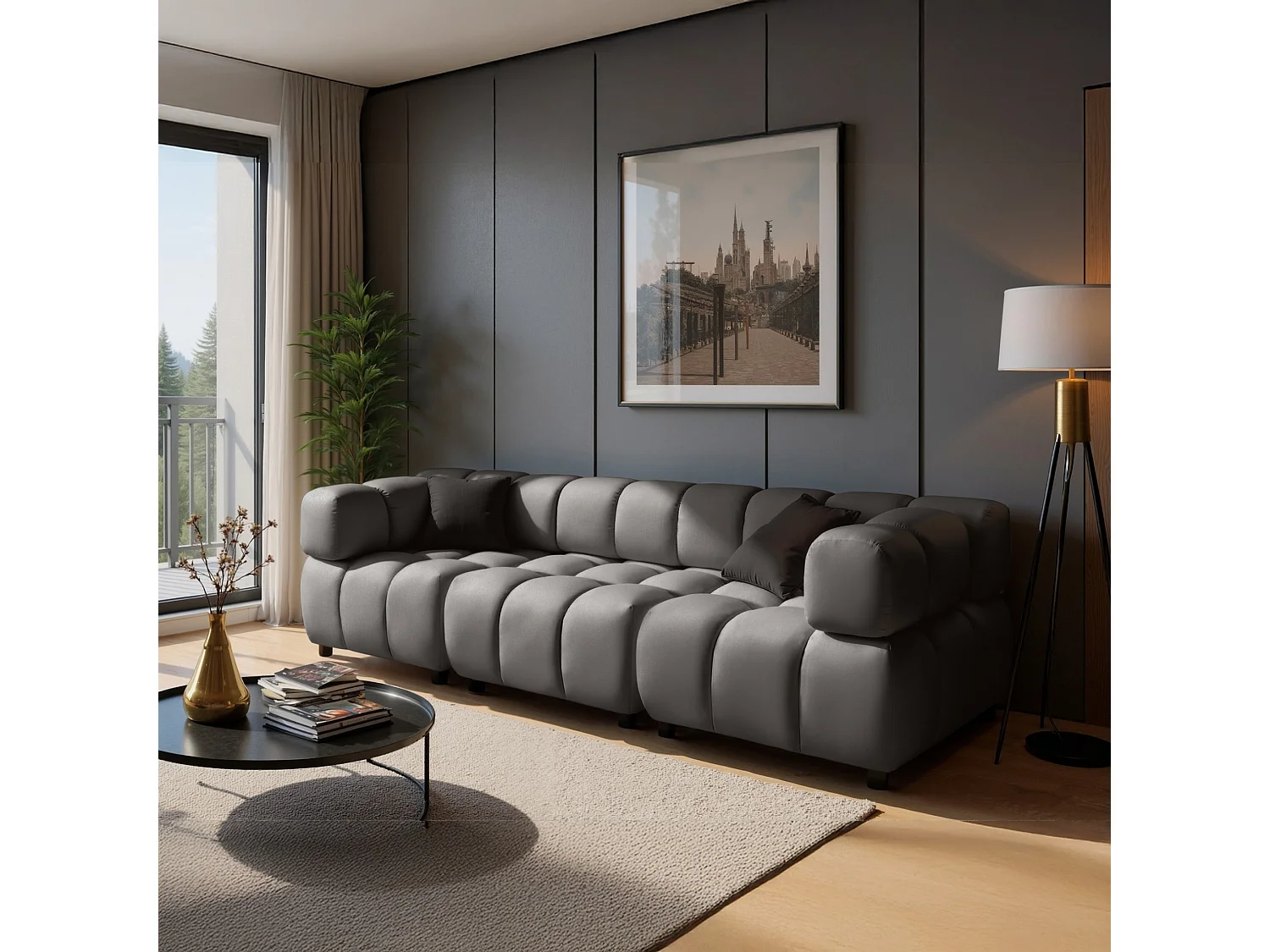 Tondo 4S Design Sofa Modulares Bubble Couch 4-Sitzer Samt Bluvel 14 Grau