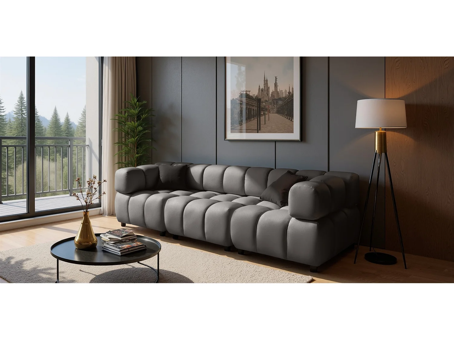 Tondo 4S Design Sofa Modulares Bubble Couch 4-Sitzer Samt Bluvel 14 Grau