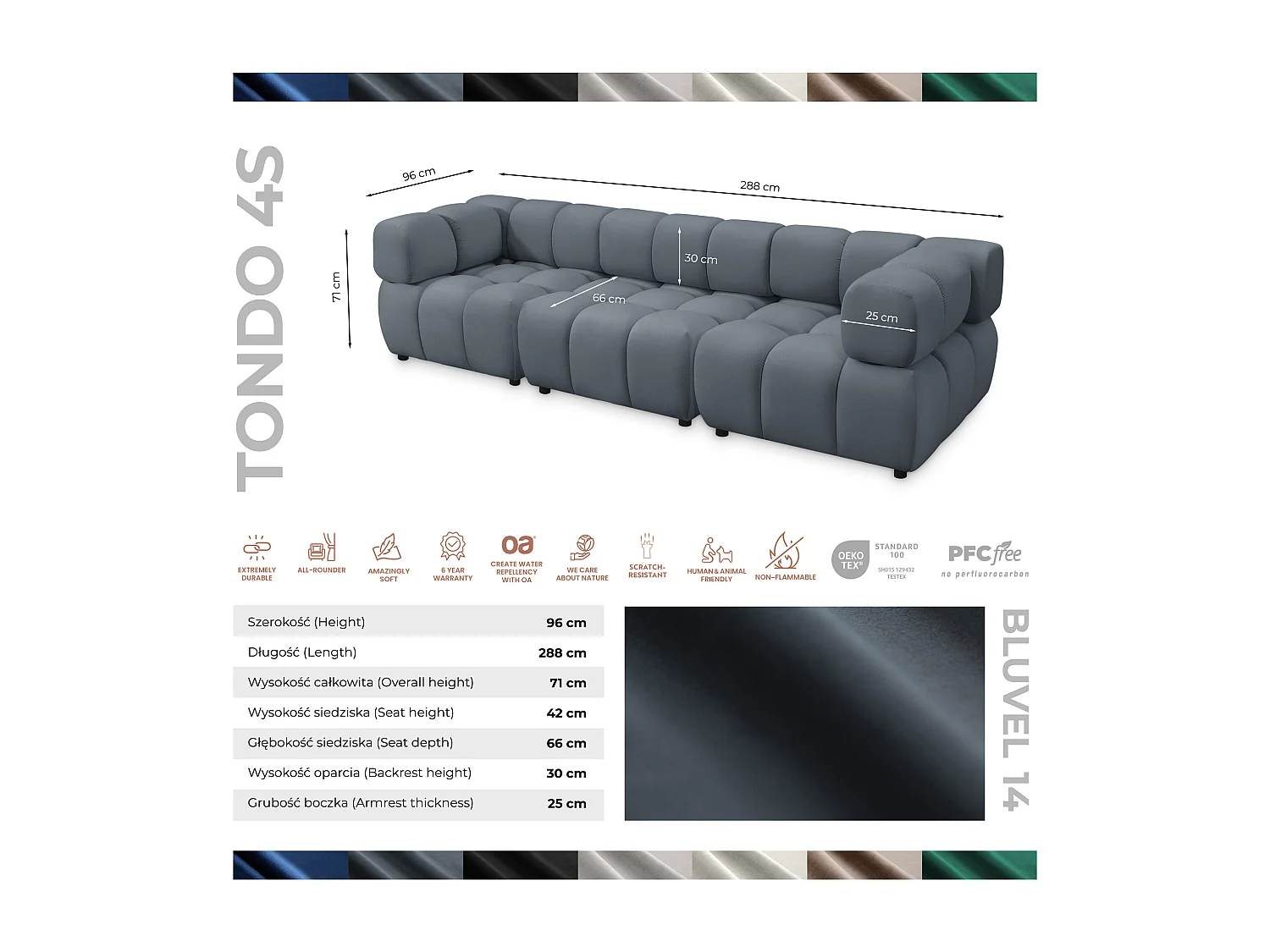 Tondo 4S Design Sofa Modulares Bubble Couch 4-Sitzer Samt Bluvel 14 Grau