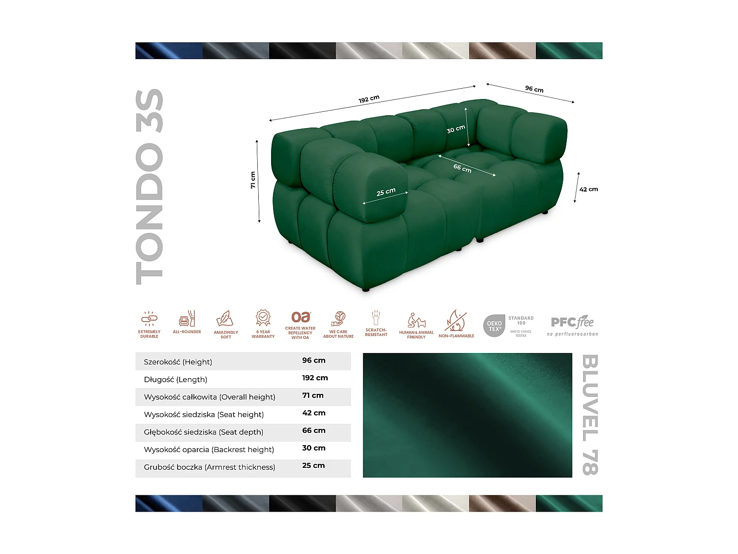 Sofa Tondo 3 s -Bluvel 78 Grün