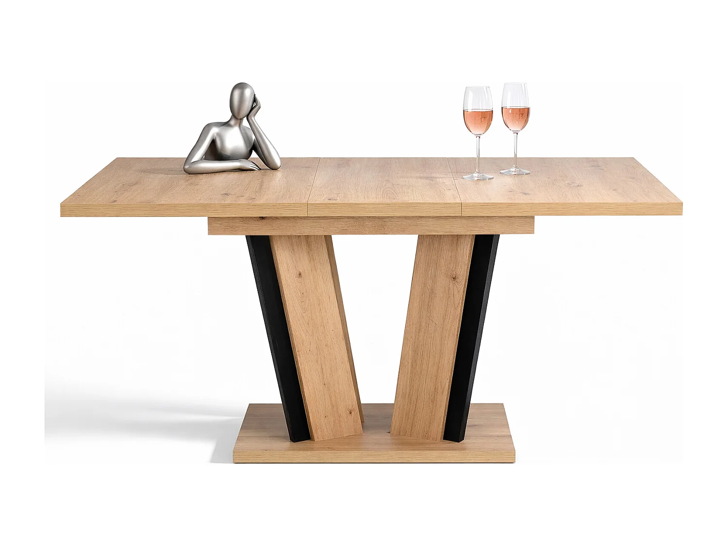 Table à manger extensible DOAH Bois Chêne et noir 120 à 160 cm 6 personnes