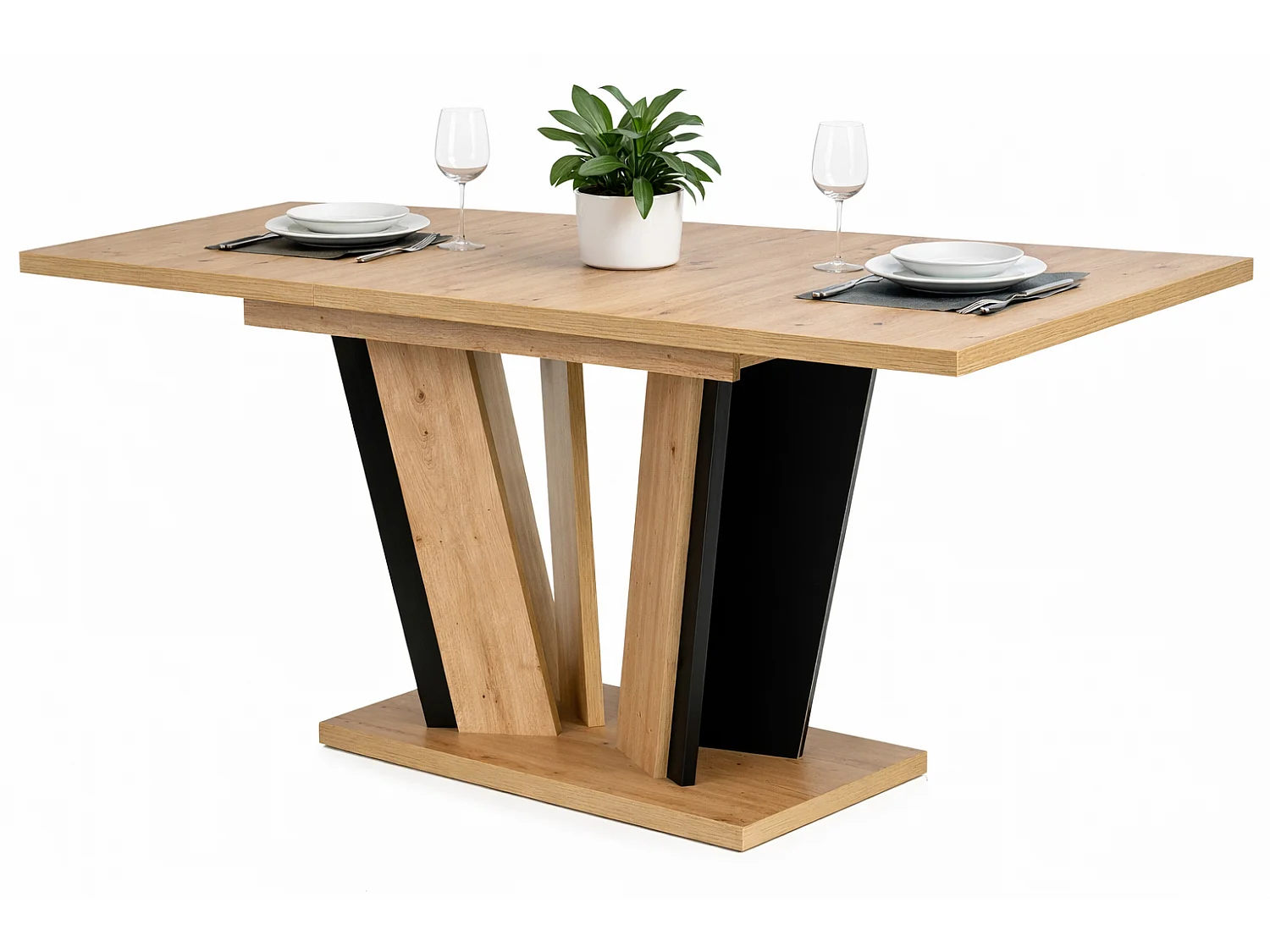 Table à manger extensible DOAH Bois Chêne et noir 120 à 160 cm 6 personnes