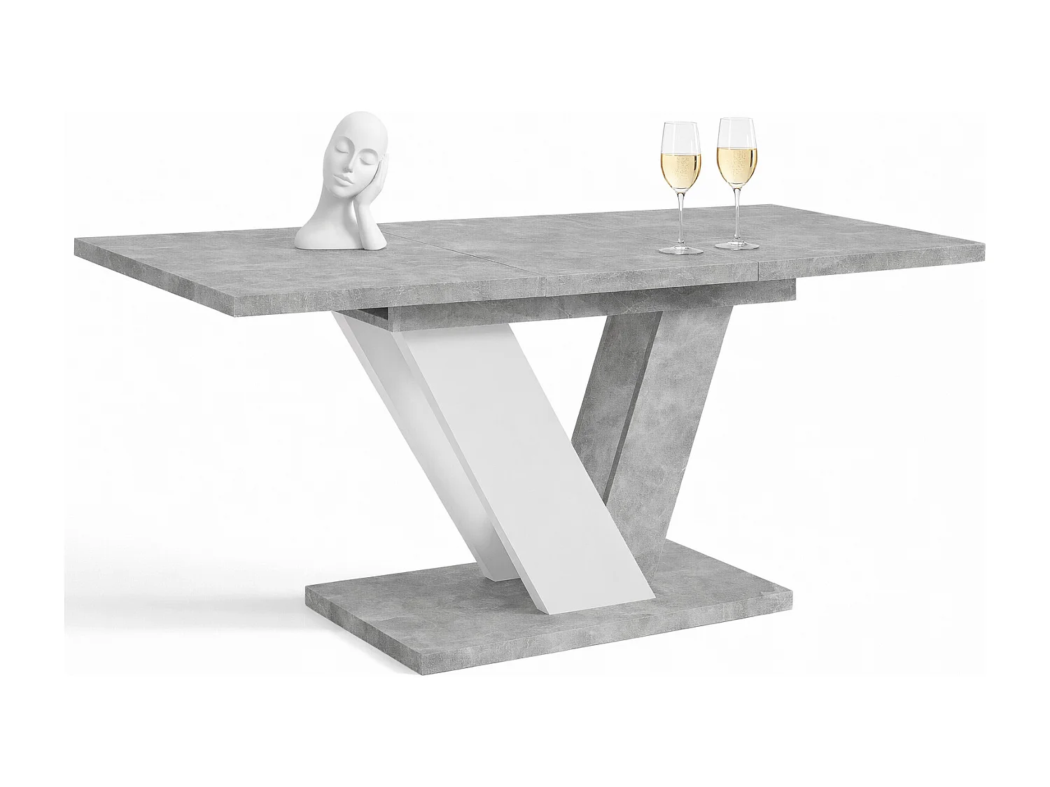 Table à manger extensible DUBLIN Beton et Blanc mat 120 à 160 cm 6 personnes