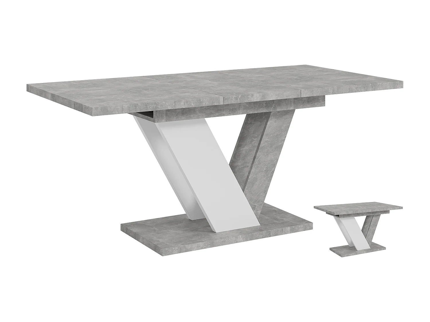 Table à manger extensible DUBLIN Beton et Blanc mat 120 à 160 cm 6 personnes