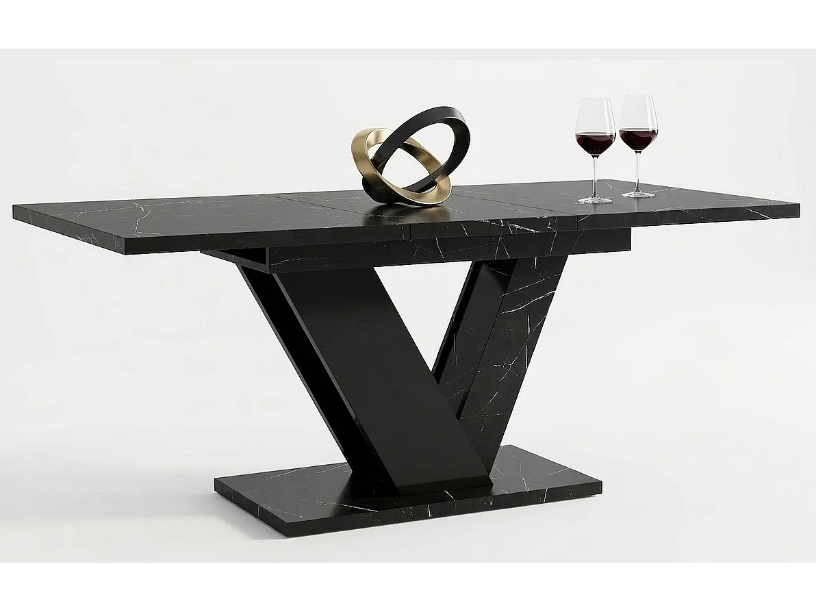 Table à manger extensible DUBLIN Marbre Noir et Noir laqué 120 à 160 cm 6 personnes