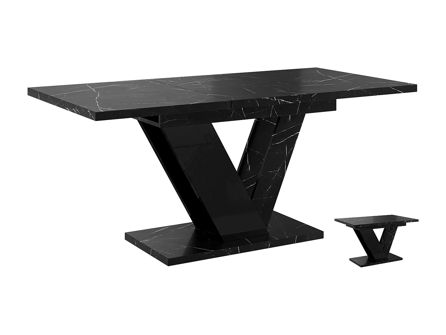 Table à manger extensible DUBLIN Marbre Noir et Noir laqué 120 à 160 cm 6 personnes