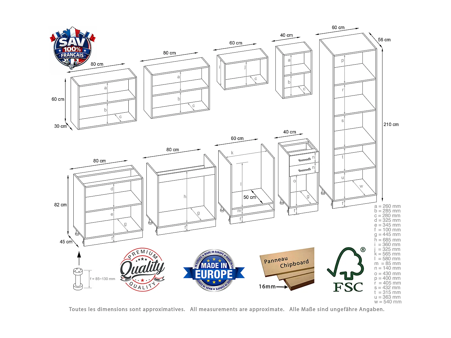 Cuisine complète Jolly BOIS chêne 320 cm colonne et encastrement four 9 éléments