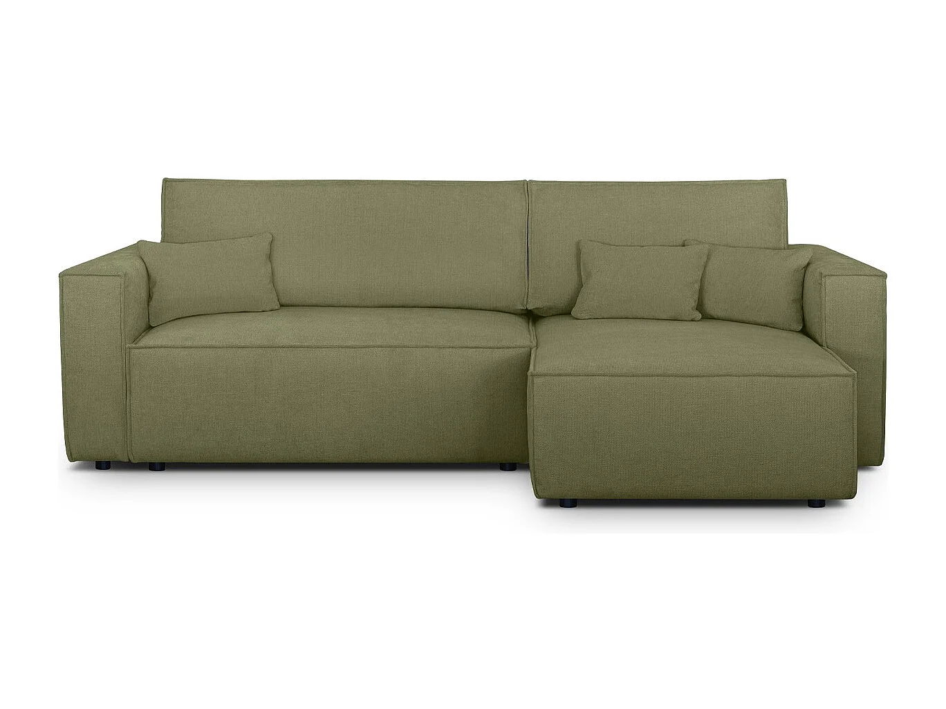 Canapé d'angle convertible réversible 4 places avec coffre de rangement en tissu chenille vert olive - Livia