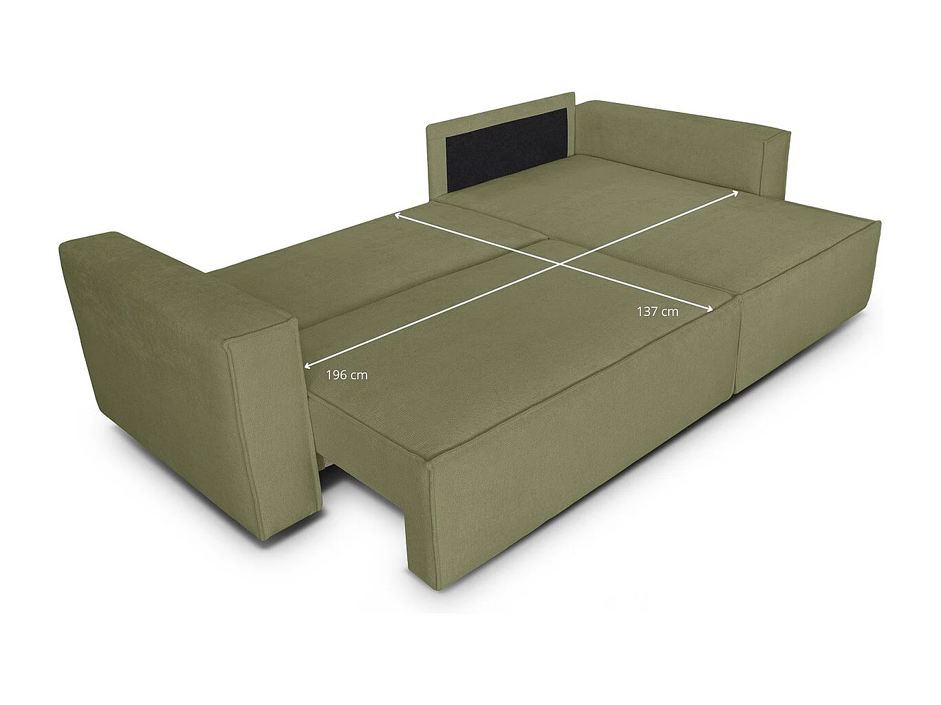 Canapé d'angle convertible réversible 4 places avec coffre de rangement en tissu chenille vert olive - Livia