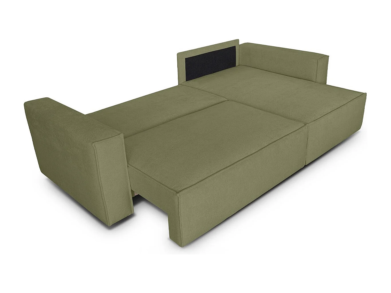 Canapé d'angle convertible réversible 4 places avec coffre de rangement en tissu chenille vert olive - Livia