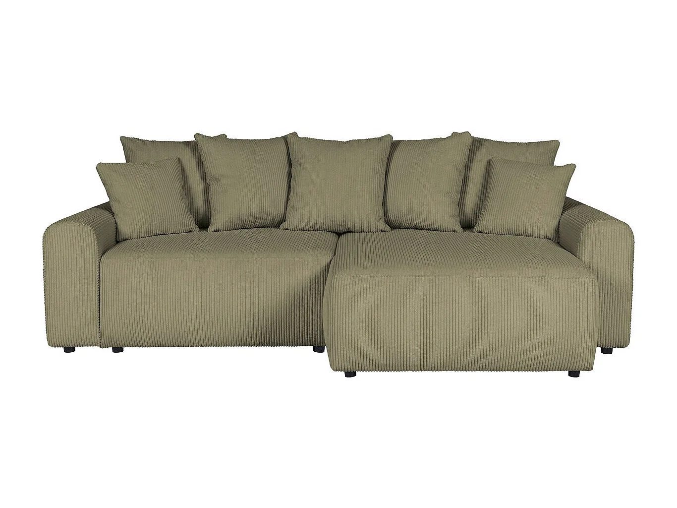Canapé d'angle convertible réversible 4 places avec coffre de rangement en velours côtelé vert kaki - Monceau