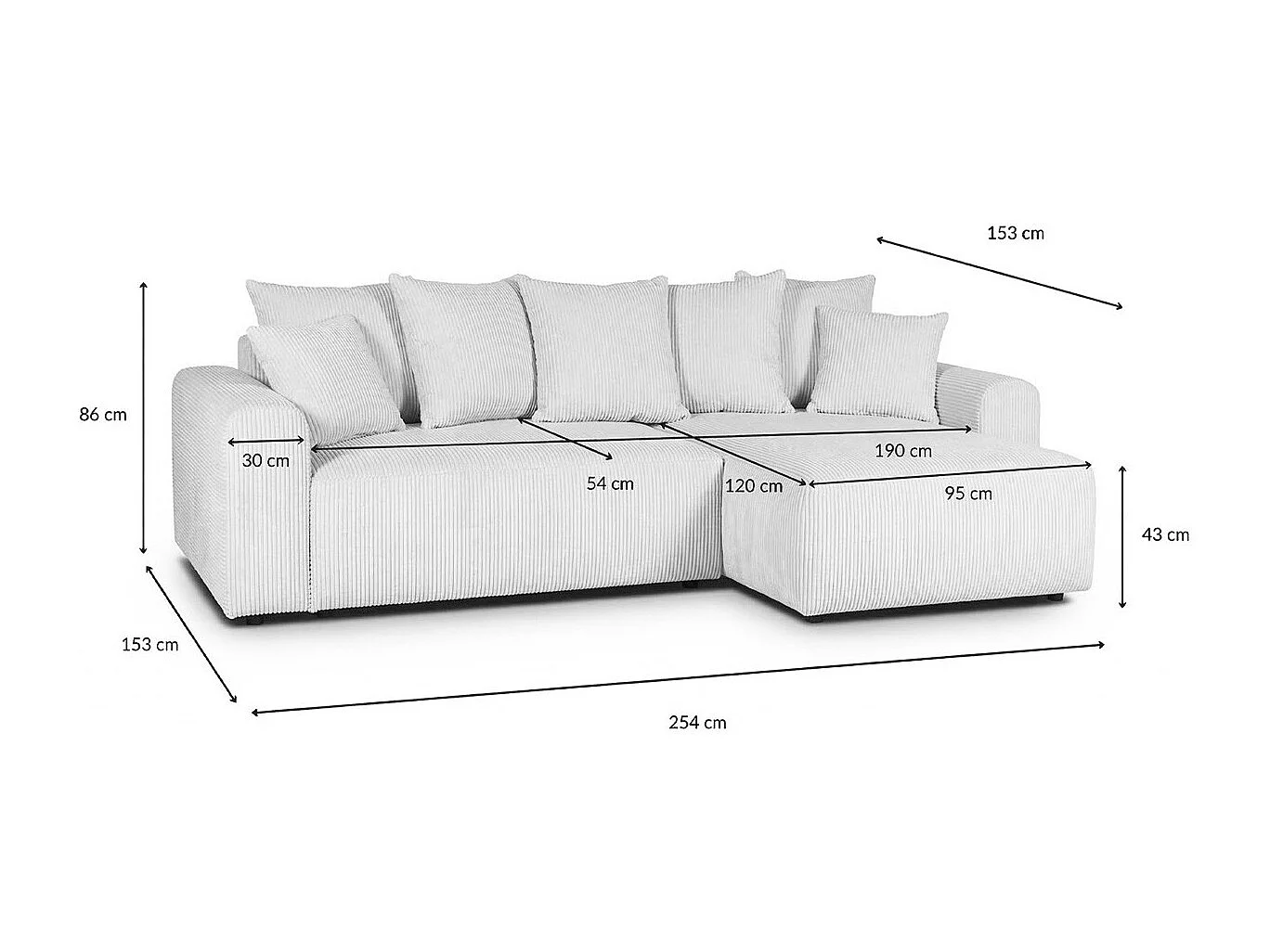 Canapé d'angle convertible réversible 4 places avec coffre de rangement en velours côtelé vert kaki - Monceau
